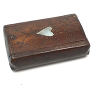 Wonderful Little 1850 Slide Lid Snuff Box with Mother of Pearl Heart and Brass Nails Decoration