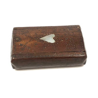 Wonderful Little 1850 Slide Lid Snuff Box with Mother of Pearl Heart and Brass Nails Decoration