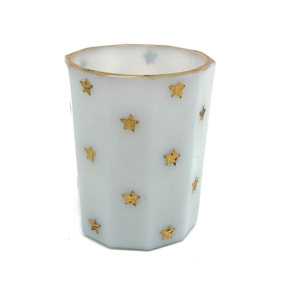 Antique French Portieux Vallerysthal Faceted Opaline Glass Vessel with Gold Stars