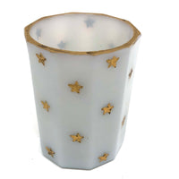 Antique French Portieux Vallerysthal Faceted Opaline Glass Vessel with Gold Stars