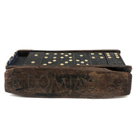 Old Wooden Dominoes Set in Very Tender Hand-Carved Falling Apart Box