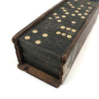 Old Wooden Dominoes Set in Very Tender Hand-Carved Falling Apart Box