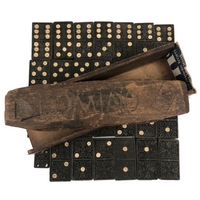 Old Wooden Dominoes Set in Very Tender Hand-Carved Falling Apart Box