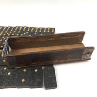 Old Wooden Dominoes Set in Very Tender Hand-Carved Falling Apart Box