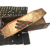 Old Wooden Dominoes Set in Very Tender Hand-Carved Falling Apart Box