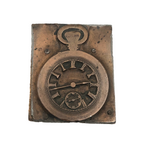 Pocket Watch at 2:43, Antique Copper Print Block on Wood