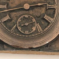 Pocket Watch at 2:43, Antique Copper Print Block on Wood