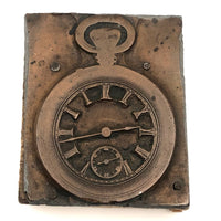 Pocket Watch at 2:43, Antique Copper Print Block on Wood