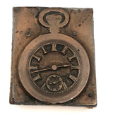 Pocket Watch at 2:43, Antique Copper Print Block on Wood