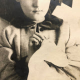 Knowing (and Rather Vampiric) Looking Girl Sewing, Antique Photo