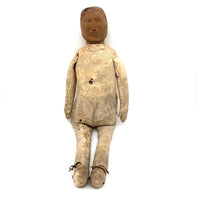 Exquisite Antique Wood and Hide Inuit Doll, 14 Inches