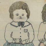 Chubby Children, Best Faces, Naive 19th Century Graphite and Watercolor Drawing in Gold Gessoed Frame