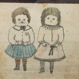 Chubby Children, Best Faces, Naive 19th Century Graphite and Watercolor Drawing in Gold Gessoed Frame