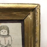 Chubby Children, Best Faces, Naive 19th Century Graphite and Watercolor Drawing in Gold Gessoed Frame