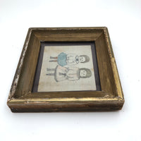 Chubby Children, Best Faces, Naive 19th Century Graphite and Watercolor Drawing in Gold Gessoed Frame