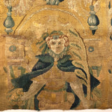 17th-18th Century European Wool Tapestry Fragment: Throned Man in Cape with Giant Quill Pen?!