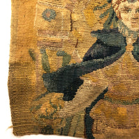 17th-18th Century European Wool Tapestry Fragment: Throned Man in Cape with Giant Quill Pen?!