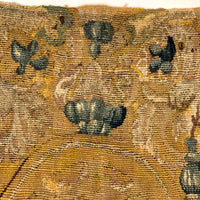 17th-18th Century European Wool Tapestry Fragment: Throned Man in Cape with Giant Quill Pen?!