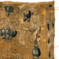 17th-18th Century European Wool Tapestry Fragment: Throned Man in Cape with Giant Quill Pen?!