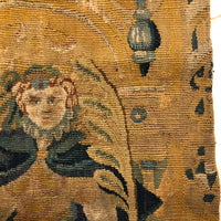 17th-18th Century European Wool Tapestry Fragment: Throned Man in Cape with Giant Quill Pen?!