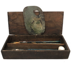 Great Antique Painter's Box As Found with Brushes and Exceptionally Lovely Small Painter's Palette