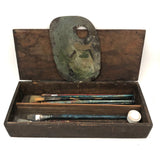 Great Antique Painter's Box As Found with Brushes and Exceptionally Lovely Small Painter's Palette