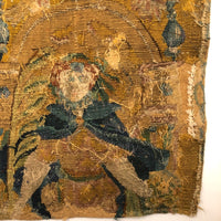 17th-18th Century European Wool Tapestry Fragment: Throned Man in Cape with Giant Quill Pen?!