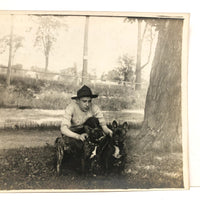 Beautiful Boy with Pair of French Bulldogs Antique Snapshot Photo