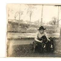 Beautiful Boy with Pair of French Bulldogs Antique Snapshot Photo