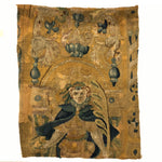 17th-18th Century European Wool Tapestry Fragment: Throned Man in Cape with Giant Quill Pen?!