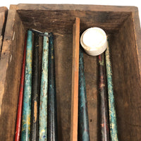 Great Antique Painter's Box As Found with Brushes and Exceptionally Lovely Small Painter's Palette