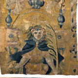 17th-18th Century European Wool Tapestry Fragment: Throned Man in Cape with Giant Quill Pen?!