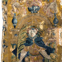 17th-18th Century European Wool Tapestry Fragment: Throned Man in Cape with Giant Quill Pen?!