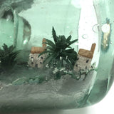 Wonderful Old Folk Art Ship in a Bottle with Little Houses, Flags, and Tower Perched on Push Up Bottom