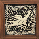 Very Fine Antique Needle Lace Crowing Bird, Framed 