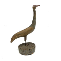 Curious Old Long Necked Golden Bird on Cork Base