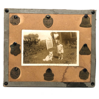 1930s Snapshot of Girl and Dog (at 9 Years) Mounted and Framed with Dog Tags