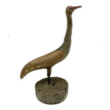 Curious Old Long Necked Golden Bird on Cork Base