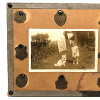 1930s Snapshot of Girl and Dog (at 9 Years) Mounted and Framed with Dog Tags