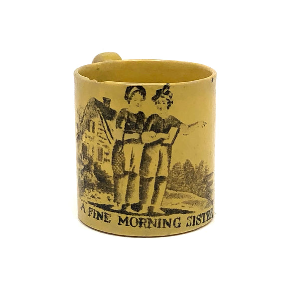 A Fine Morning Sister, Poignant Early 1800s Canary Yellow Extra Small Child's Mug