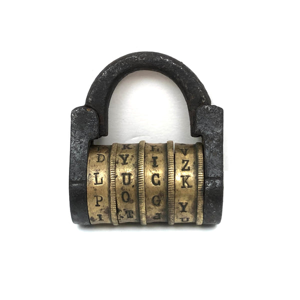 Excellent 19th C. Brass and Iron French Letter Combination Lock (Code Known)