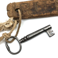 Another As Found: Antique Key on Much Worn Hand-carved Fob