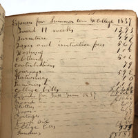 1832-39 Young Man's College Expenses (and $ from Parents) Leather Covered Notebook