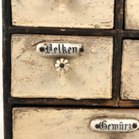 Antique Handmade Spice Chest with German Porcelain Labels in Original Paint