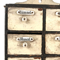 Antique Handmade Spice Chest with German Porcelain Labels in Original Paint