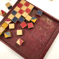 As Found, Great Old Lot of Color Cubes in Terrific Handmade Tray, with Two Homemade Plugs