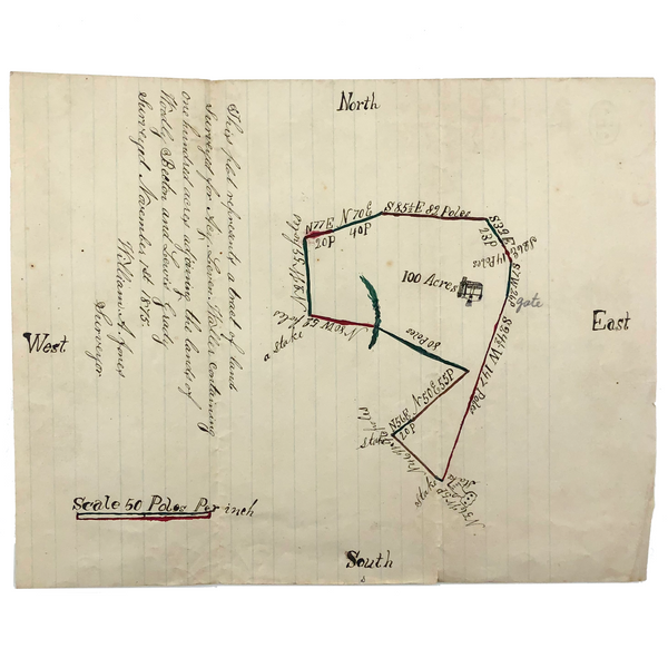 Lovely Hand-drawn Surveyor's Map #2: 100 Acres for Leven Waller, 1875