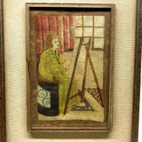 Artist at Her Easel: Wonderful Early 20th Century Needlepoint in Original Period Frame