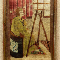 Artist at Her Easel: Wonderful Early 20th Century Needlepoint in Original Period Frame