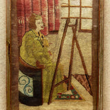 Artist at Her Easel: Wonderful Early 20th Century Needlepoint in Original Period Frame